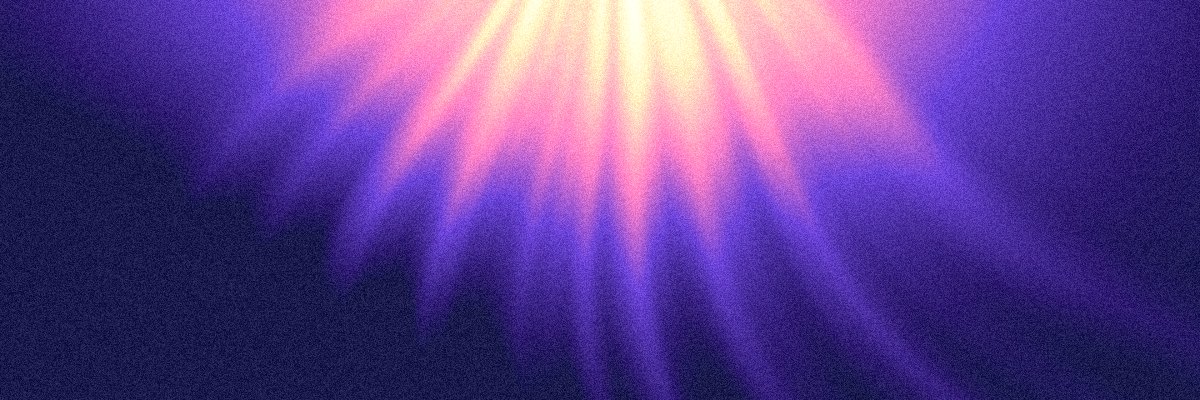 Daybreak Bluesky banner background: cream and peach light falling through rose into violet