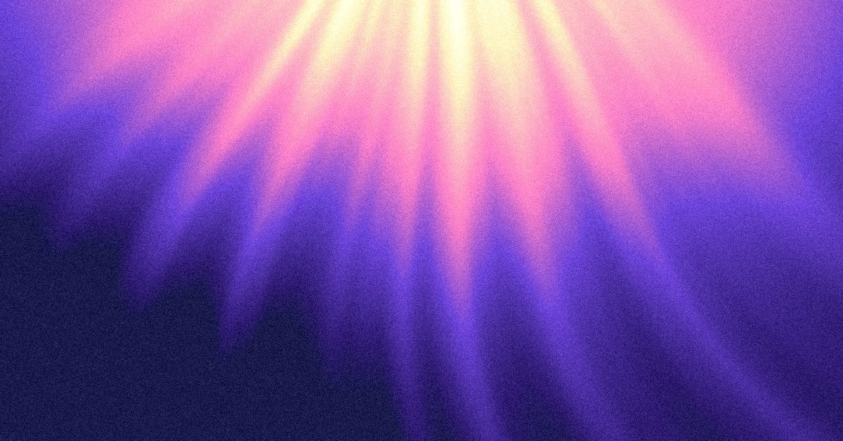 Daybreak OG image background: cream and peach light falling through rose into violet