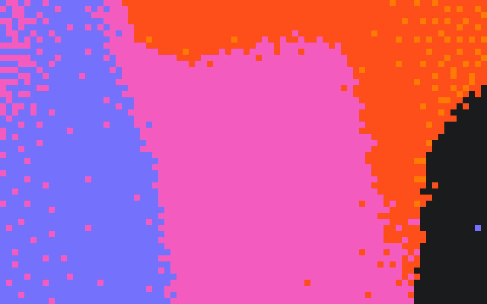 Ember 8-bit gradient: orange, pink and violet glowing on near-black