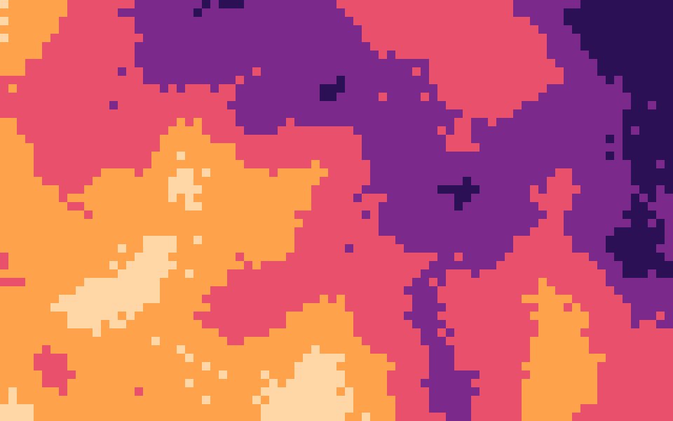 Sunset 8-bit gradient: violet dusk into coral and gold