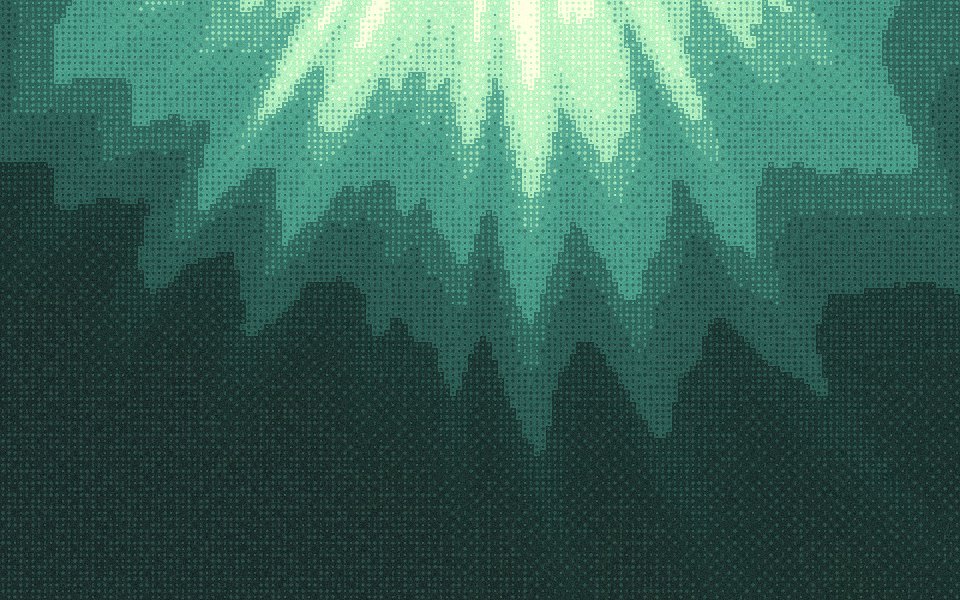 Canopy dithered background: pale sun through a green forest canopy