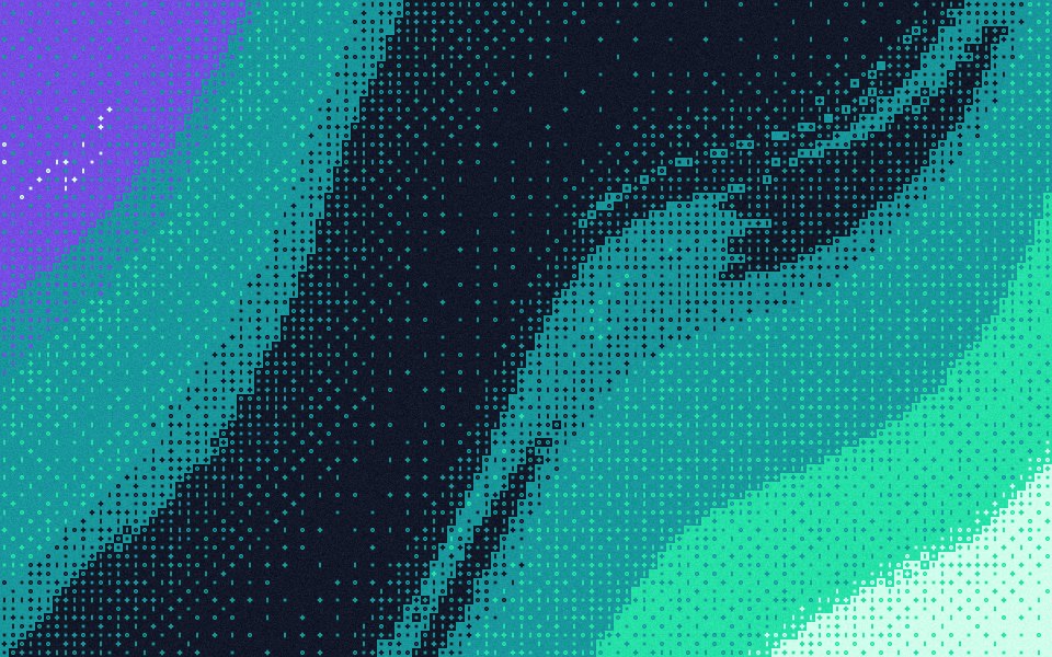 Aurora bayer dither: emerald, teal and violet light across a night sky