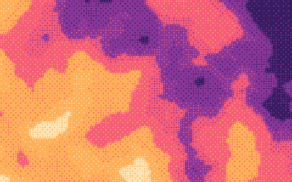 Sunset bayer dither: violet dusk into coral and gold