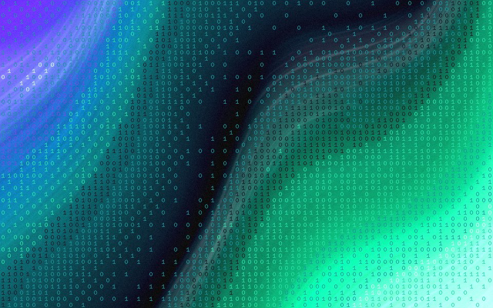 A glyph dither gradient of emerald, teal and violet light across a night sky, made with Gradients Studio
