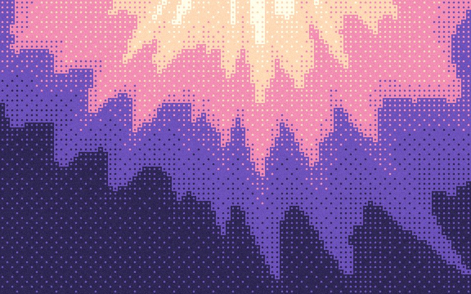 Daybreak halftone gradient: cream and peach light falling through rose into violet