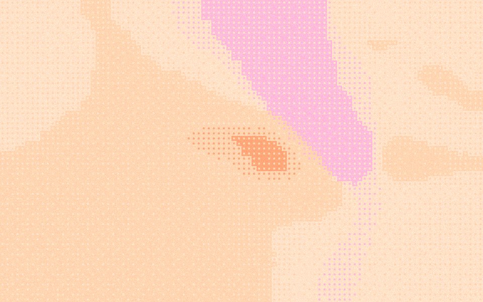 Peach Fuzz halftone gradient: soft apricot and blush on warm cream