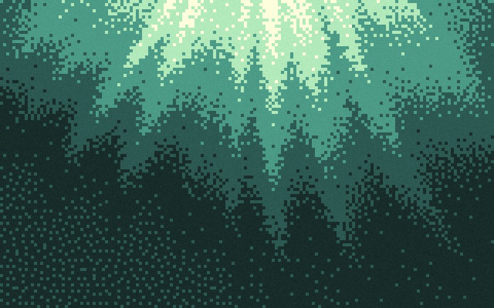 Canopy pixel art gradient: pale sun through a green forest canopy