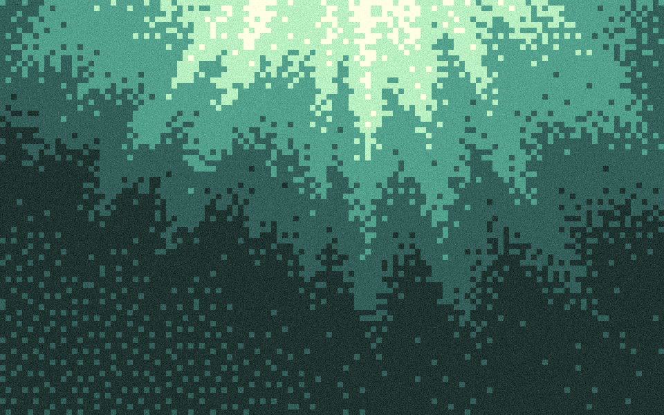 Canopy pixel wallpaper: pale sun through a green forest canopy